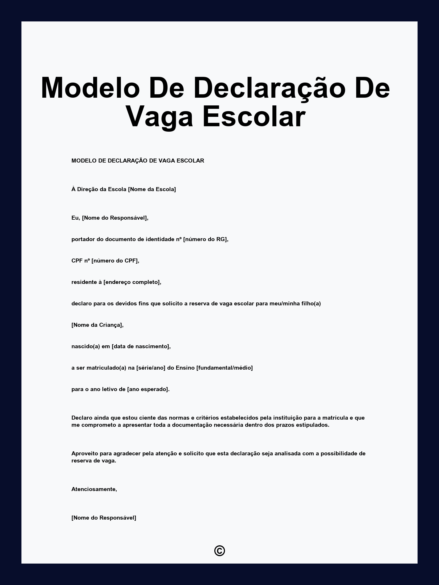 Modelo De Declaração De Vaga Escolar