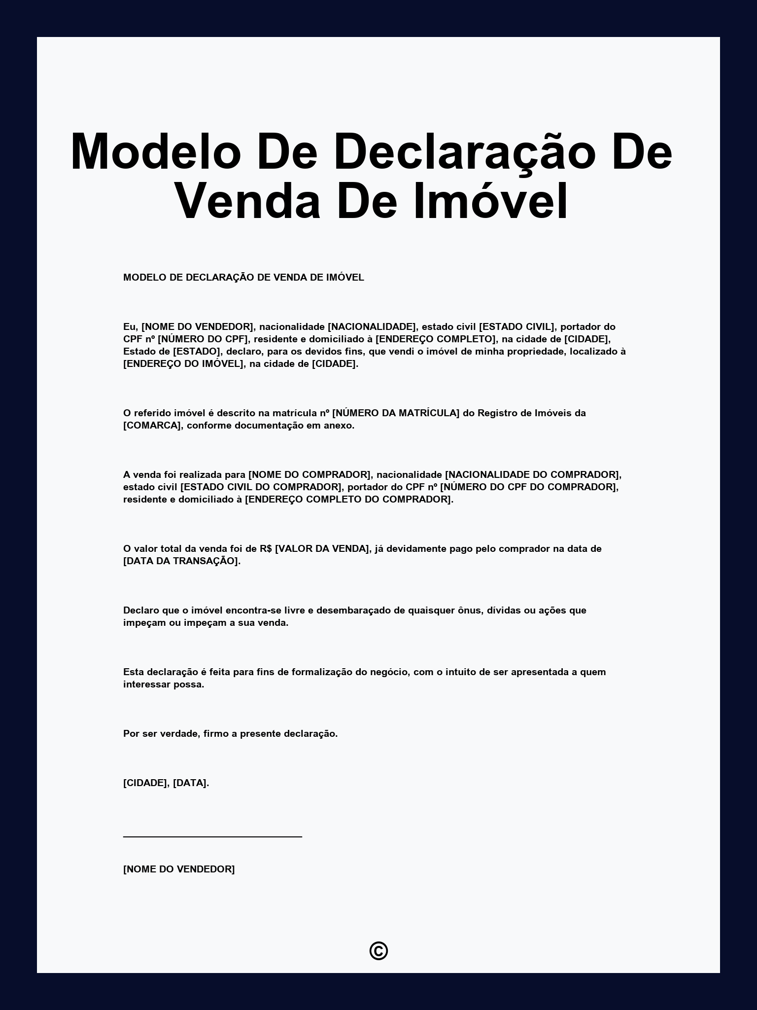 Modelo De Declaração De Venda De Imóvel