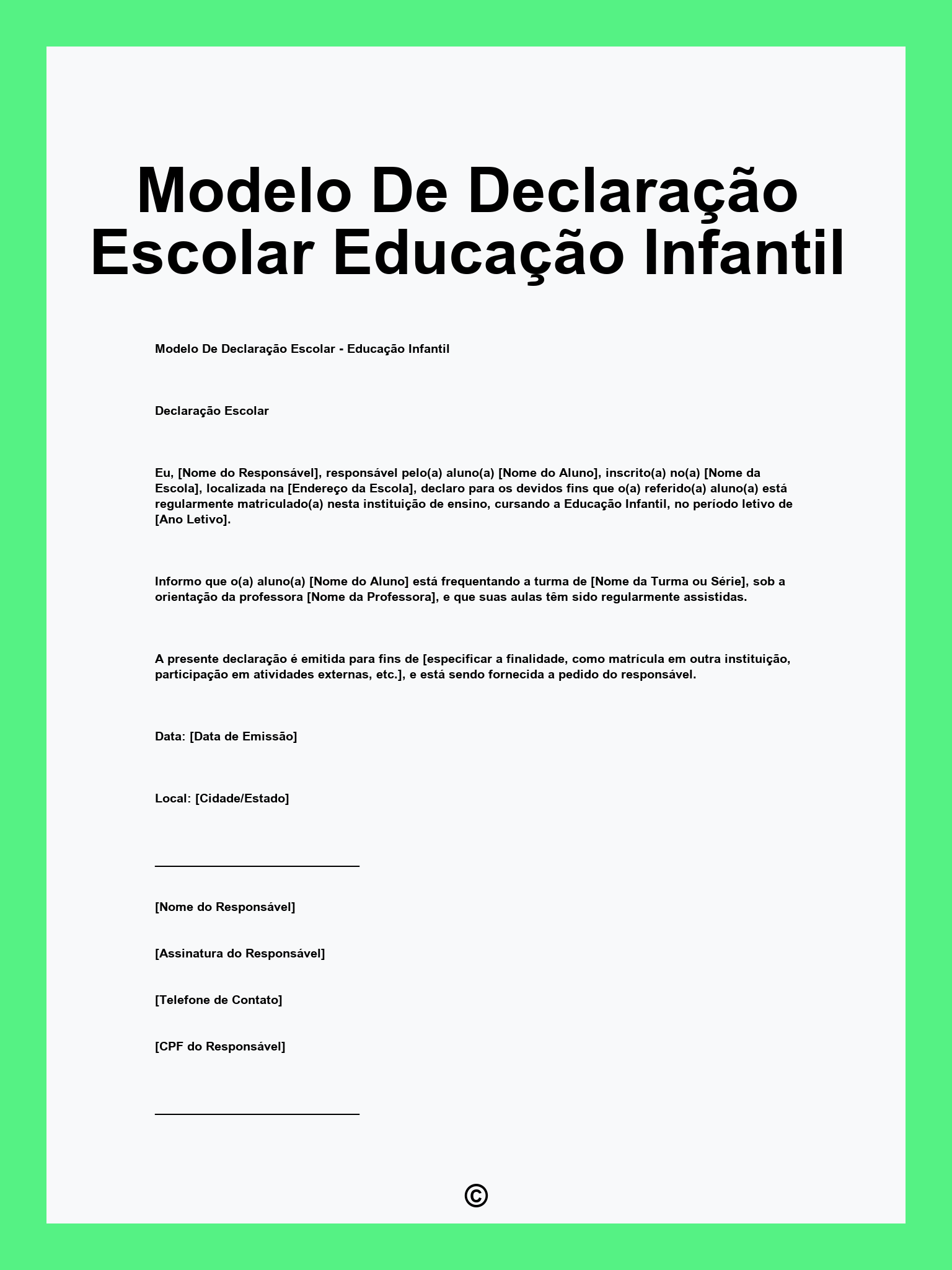 Modelo De Declaração Escolar Educação Infantil