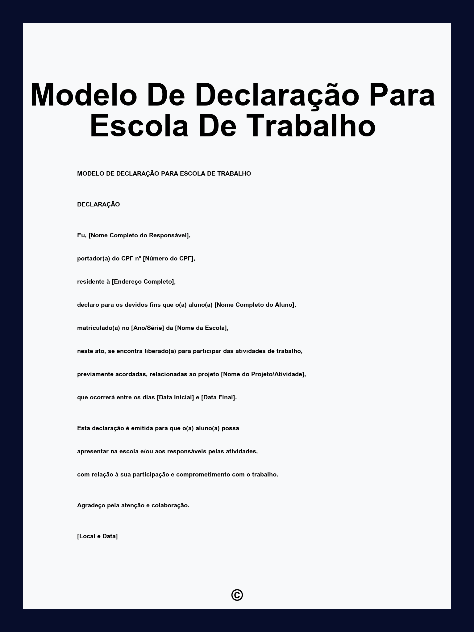 Modelo De Declaração Para Escola De Trabalho