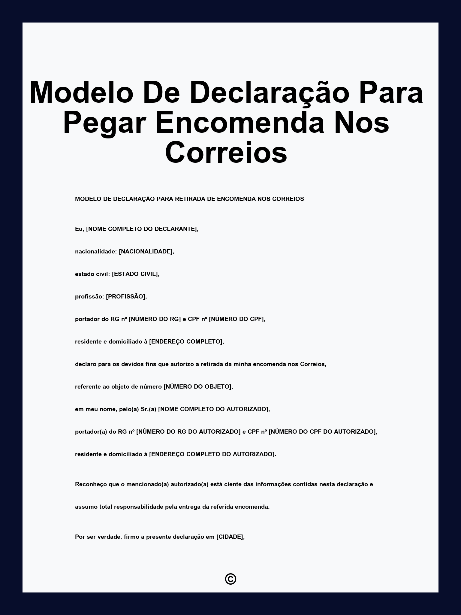 Modelo De Declaração Para Pegar Encomenda Nos Correios