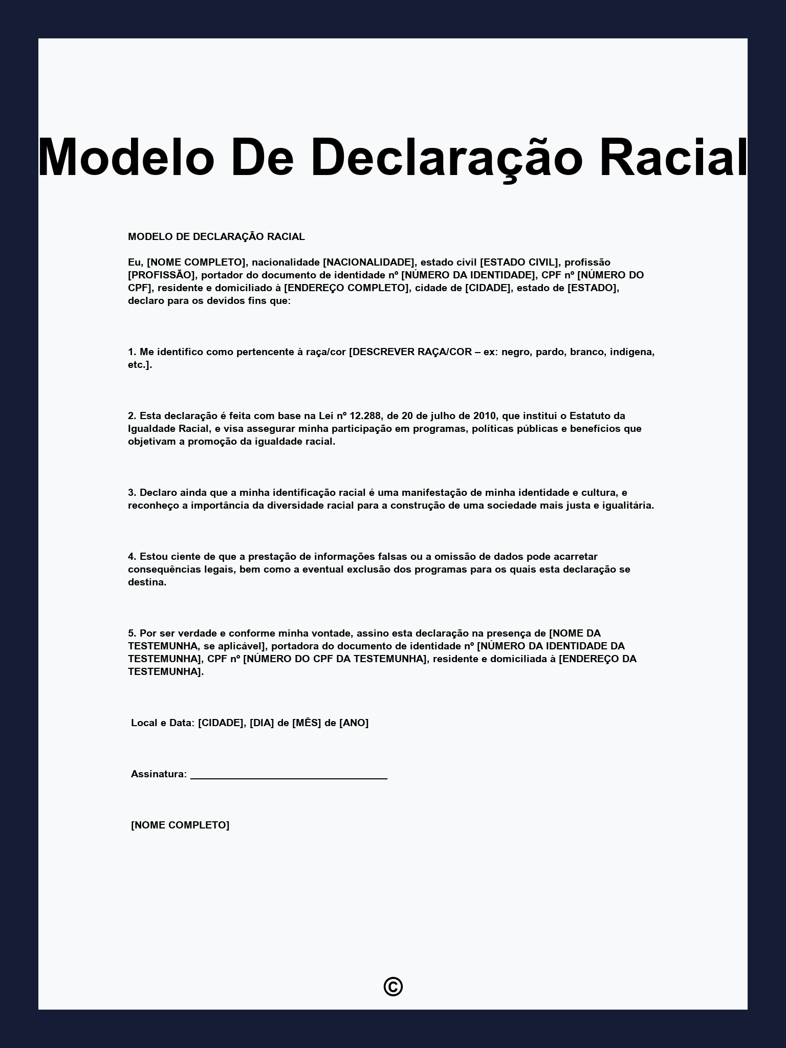 Modelo De Declaração Racial