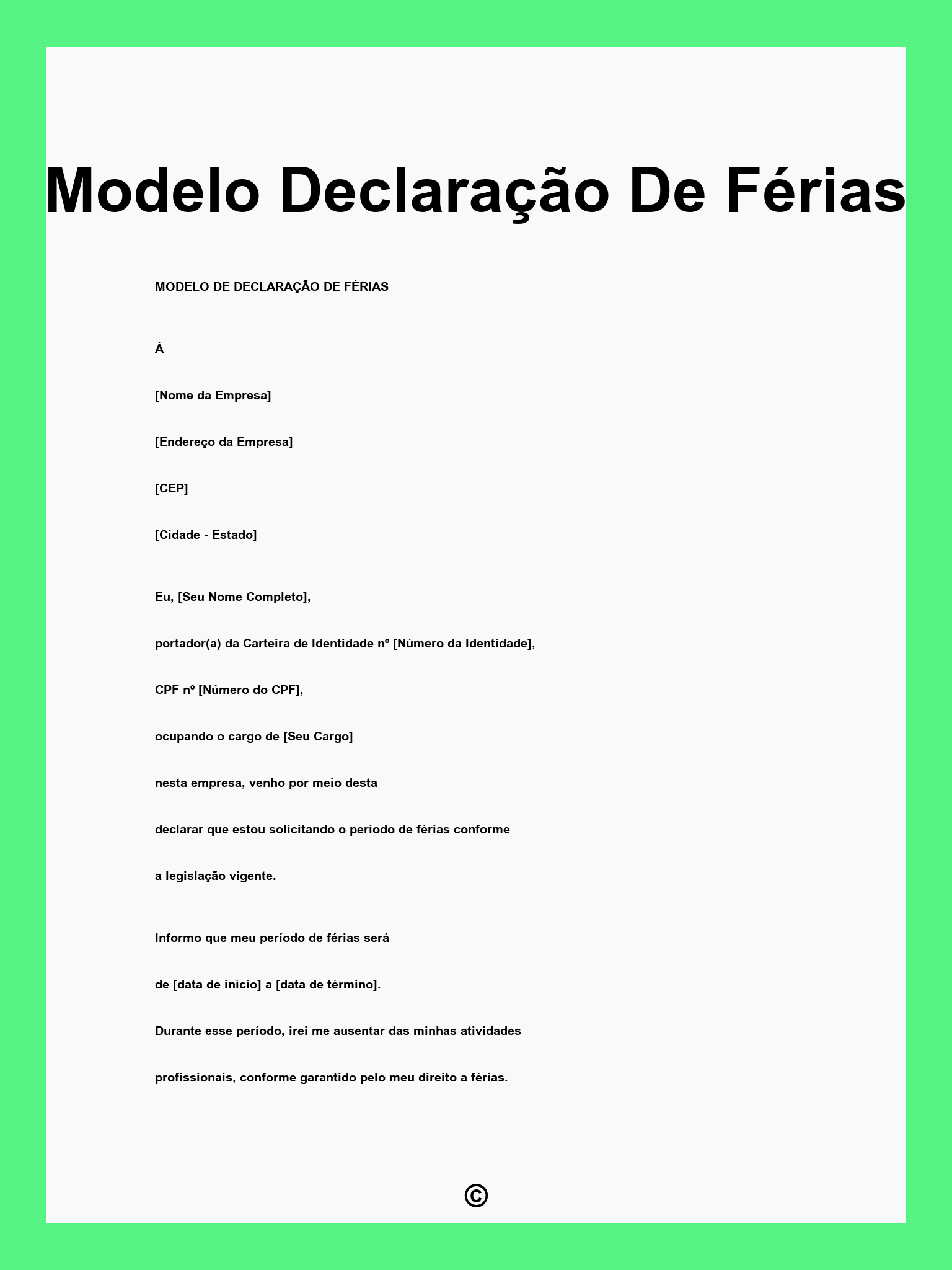 Modelo Declaração De Férias