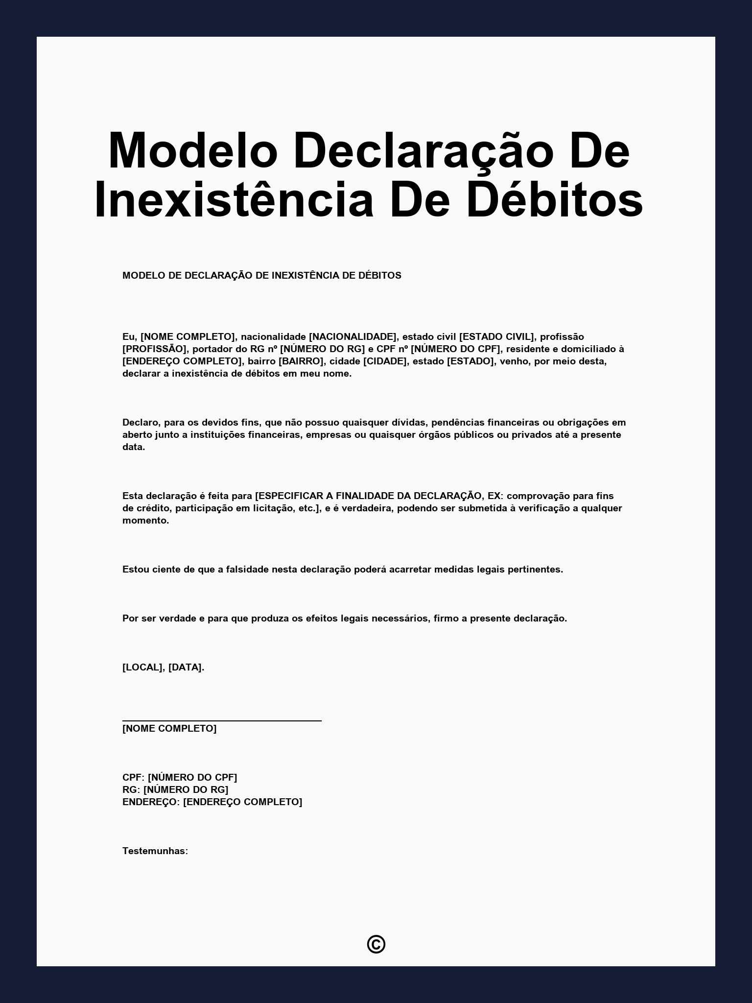 Modelo Declaração De Inexistência De Débitos