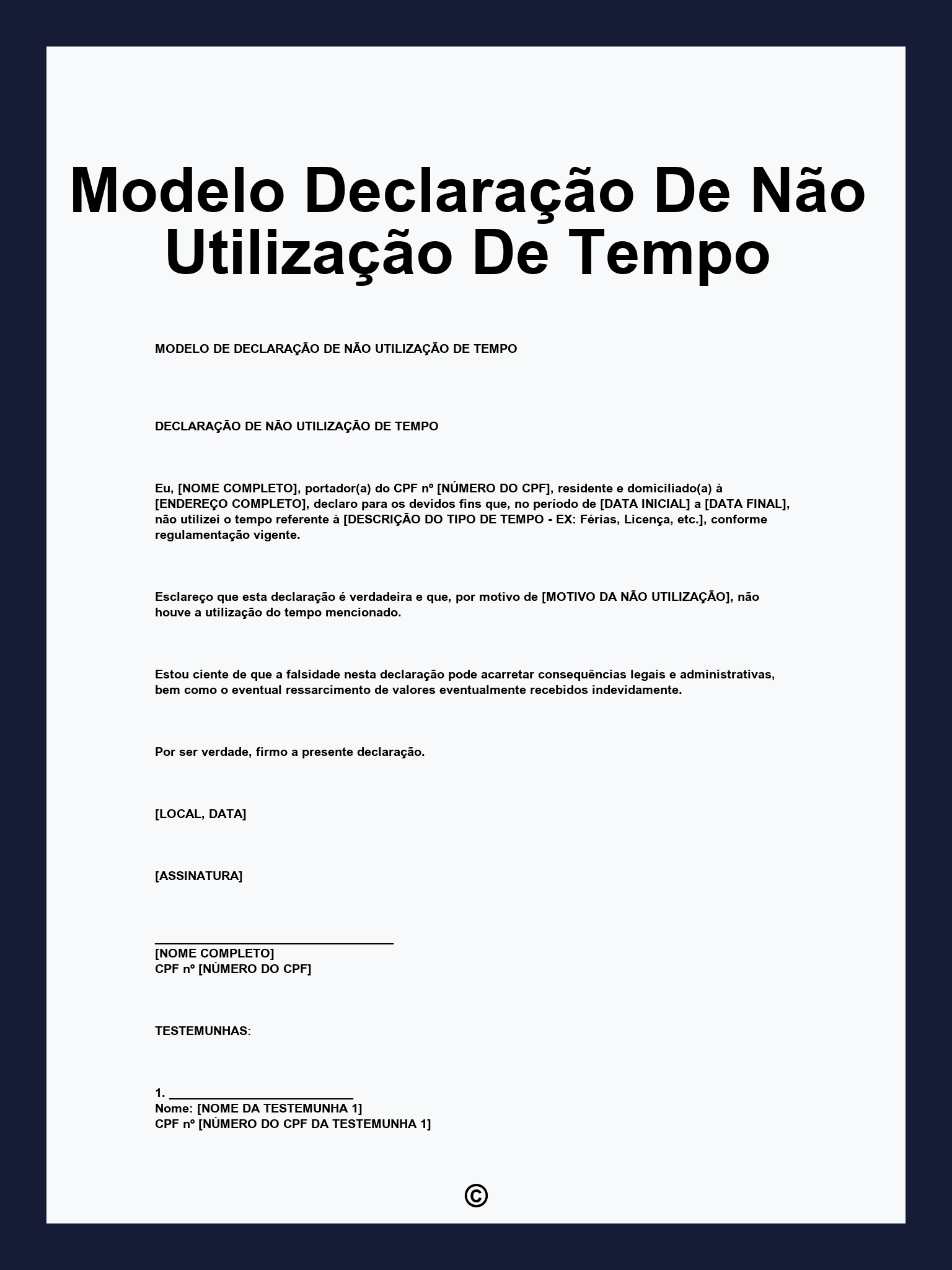 Modelo Declaração De Não Utilização De Tempo