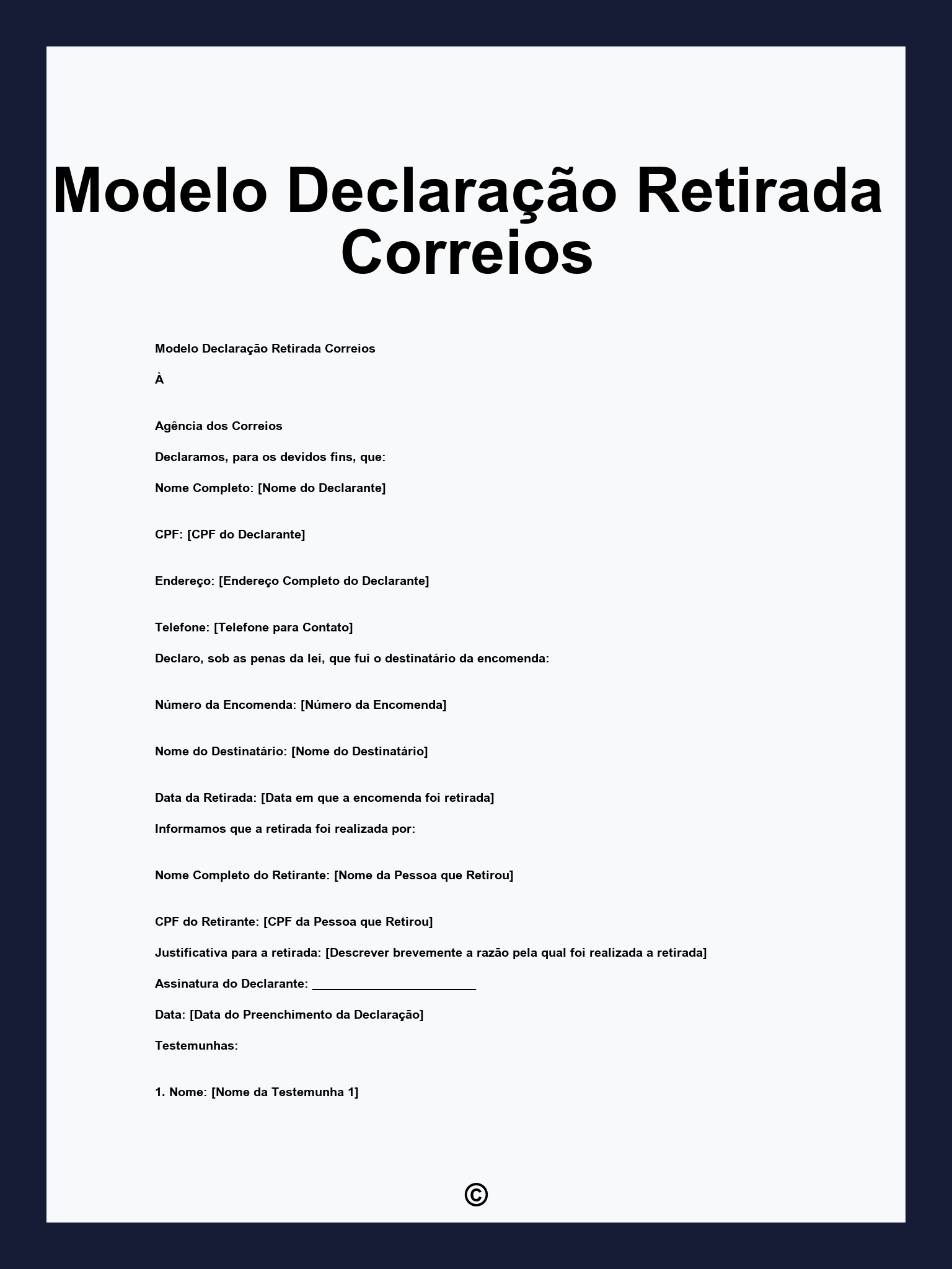 Modelo Declaração Retirada Correios