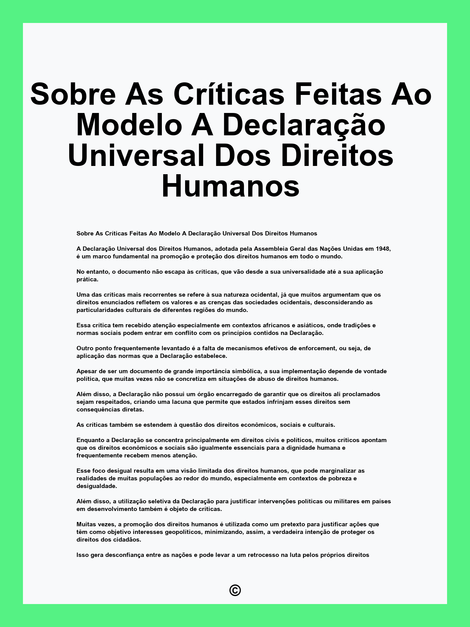 Sobre As Críticas Feitas Ao Modelo A Declaração Universal Dos Direitos Humanos